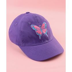 Babyhug Cotton Woven Cap With Butterfly Print Purple - Diameter 16