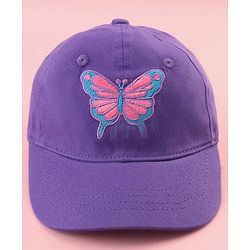 Babyhug Cotton Woven Cap With Butterfly Print Purple - Diameter 16