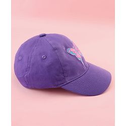 Babyhug Cotton Woven Cap With Butterfly Print Purple - Diameter 16