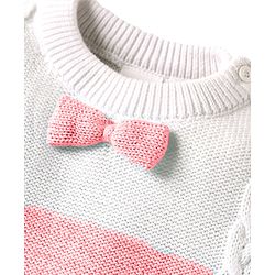 Babyhug Sweater Knit Full Sleeves Winter Wear Romper With Cable Knit Design & Bow Applique - Light Blue