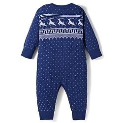 Babyhug Sweater Knit Full Sleeves Winter Wear Romper with Polka Dot & Fair Isle Design - Navy Blue