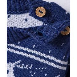 Babyhug Sweater Knit Full Sleeves Winter Wear Romper with Polka Dot & Fair Isle Design - Navy Blue