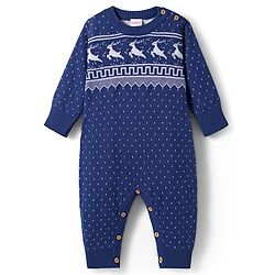 Babyhug Sweater Knit Full Sleeves Winter Wear Romper with Polka Dot & Fair Isle Design - Navy Blue