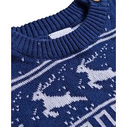 Babyhug Sweater Knit Full Sleeves Winter Wear Romper with Polka Dot & Fair Isle Design - Navy Blue