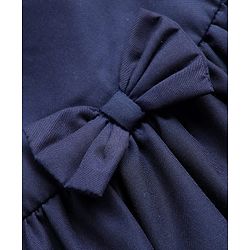 Babyhug Cotton Knit Half Sleeves Solid Coloured Frock With Lace Detailing & Bow Applique - Navy Blue