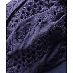 Babyhug Cotton Knit Half Sleeves Solid Coloured Frock With Lace Detailing & Bow Applique - Navy Blue