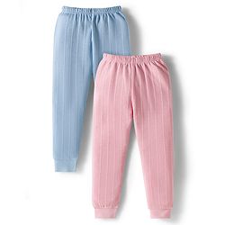 Babyhug Knit Full Length Solid Color Thermal Leggings Pack of 2 - Light Blue & Pink