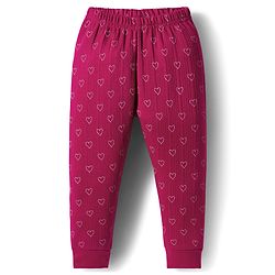 Babyhug Knit Full Sleeves Thermal Inner Wear Set With Heart Print - Fuchsia