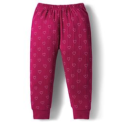 Babyhug Knit Full Sleeves Thermal Inner Wear Set With Heart Print - Fuchsia