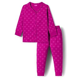 Babyhug Knit Full Sleeves Thermal Inner Wear Set With Heart Print - Fuchsia