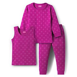 Babyhug Knit Full Sleeves Thermal Inner Wear With Heart Print - Fuschia