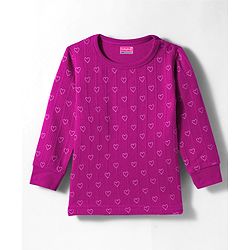Babyhug Knit Full Sleeves Thermal Inner Wear With Heart Print - Fuschia