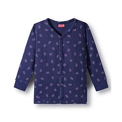 Babyhug Knit Full Sleeves Winter Thermal Inner Wear With Floral Print - Navy Blue