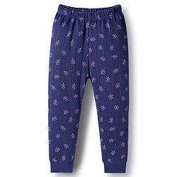 Babyhug Knit Full Sleeves Winter Thermal Inner Wear With Floral Print - Navy Blue