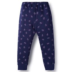 Babyhug Knit Full Sleeves Winter Thermal Inner Wear With Floral Print - Navy Blue