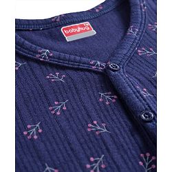 Babyhug Knit Full Sleeves Winter Thermal Inner Wear With Floral Print - Navy Blue