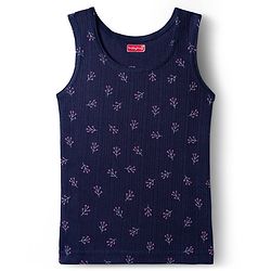 Babyhug Knit Full Length Thermal Inner Wear Set with Vest & Floral Print - Navy Blue