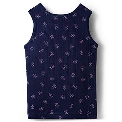 Babyhug Knit Full Length Thermal Inner Wear Set with Vest & Floral Print - Navy Blue
