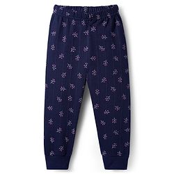 Babyhug Knit Full Length Thermal Inner Wear Set with Vest & Floral Print - Navy Blue