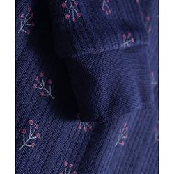 Babyhug Knit Full Length Thermal Inner Wear Set with Vest & Floral Print - Navy Blue