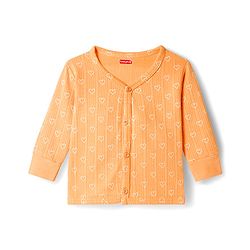 Babyhug Knit Full Sleeves Thermal Inner Wear Set With Heart Print - Orange