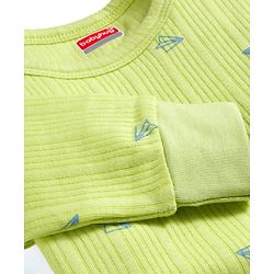 Babyhug Knit Full Sleeves Pullover & Sleeveless Thermal Vest & Pant Set with Origami Plane Print - Green