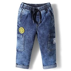 Babyhug Cotton Denim Full Length Washed Jeans With Stretch - Blue