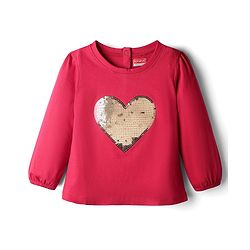 Babyhug 100 % Cotton Knit Full Sleeves Top with Sequined Heart - Red