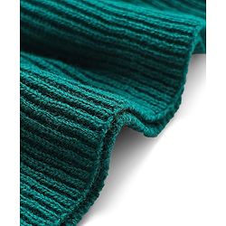Babyhug Woollen Knit Full Sleeves A-Line  Dress with Floral Embroidery - Teal Blue