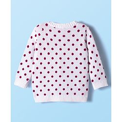 Babyhug Sweater Knit Winter Wear Dungaree Style Romper & Full Sleeves Inner Tee With Polka Dot Design - White & Wine