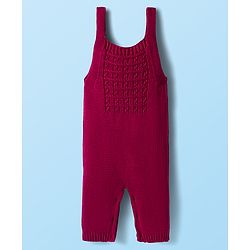 Babyhug Sweater Knit Winter Wear Dungaree Style Romper & Full Sleeves Inner Tee With Polka Dot Design - White & Wine