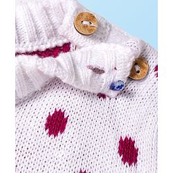 Babyhug Sweater Knit Winter Wear Dungaree Style Romper & Full Sleeves Inner Tee With Polka Dot Design - White & Wine