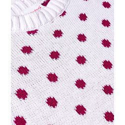 Babyhug Sweater Knit Winter Wear Dungaree Style Romper & Full Sleeves Inner Tee With Polka Dot Design - White & Wine