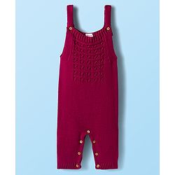 Babyhug Sweater Knit Winter Wear Dungaree Style Romper & Full Sleeves Inner Tee With Polka Dot Design - White & Wine