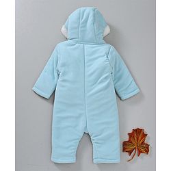 Babyhug Hooded Winter Wear Romper Giraffe Embroidered  - Aqua Blue