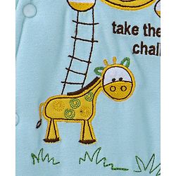 Babyhug Hooded Winter Wear Romper Giraffe Embroidered  - Aqua Blue