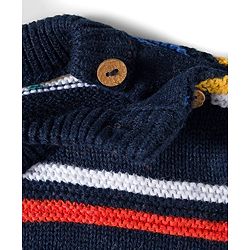 Babyhug Cotton Knitted Full Sleeves Striped Sweater Set With Cap - Navy Blue