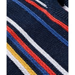 Babyhug Cotton Knitted Full Sleeves Striped Sweater Set With Cap - Navy Blue