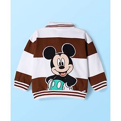 Babyhug Disney Terry Knit Full Sleeve Drop Shoulder T-Shirt with Front and Back Mickey Mouse Graphics - Brown & White
