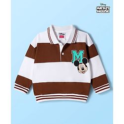 Babyhug Disney Terry Knit Full Sleeve Drop Shoulder T-Shirt with Front and Back Mickey Mouse Graphics - Brown & White