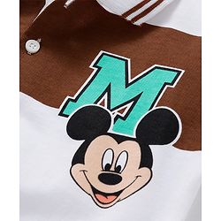 Babyhug Disney Terry Knit Full Sleeve Drop Shoulder T-Shirt with Front and Back Mickey Mouse Graphics - Brown & White