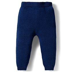 Babyhug Cotton Knitted Full Sleeves Striped Sweater Set With Cap - Navy Blue & Yellow