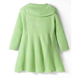 Babyhug Knitted Full Sleeves Woollen Dress With Floral Embroidery - Lime Green