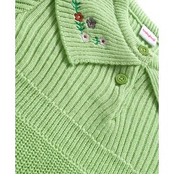 Babyhug Knitted Full Sleeves Woollen Dress With Floral Embroidery - Lime Green