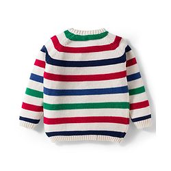 Babyhug Cotton Knit Full Raglan Sleeves Striped Sweater Set with Cap - Red