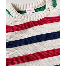 Babyhug Cotton Knit Full Raglan Sleeves Striped Sweater Set with Cap - Red