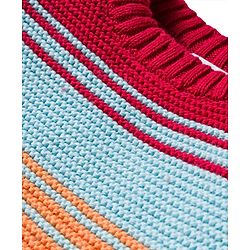 Babyhug Cotton Knit Full Sleeves Sweater Set with Cap  & Stripes - Red