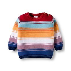 Babyhug Cotton Knit Full Sleeves Sweater Set with Cap  & Stripes - Red