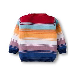 Babyhug Cotton Knit Full Sleeves Sweater Set with Cap  & Stripes - Red