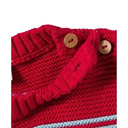 Babyhug Cotton Knit Full Sleeves Sweater Set with Cap  & Stripes - Red